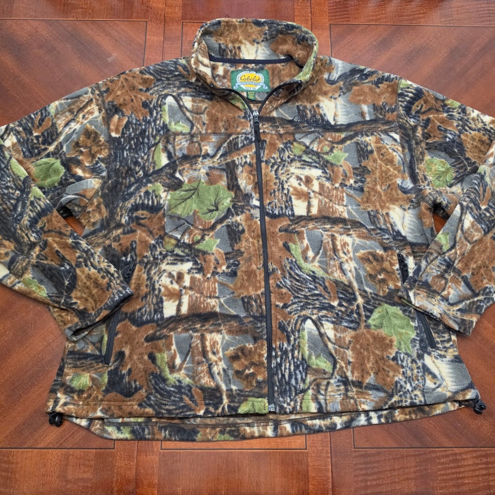 Cabelas Fleece Jacket Mens 2XL Camo Full Zip Outdoor Hunting Camouflage Coat
